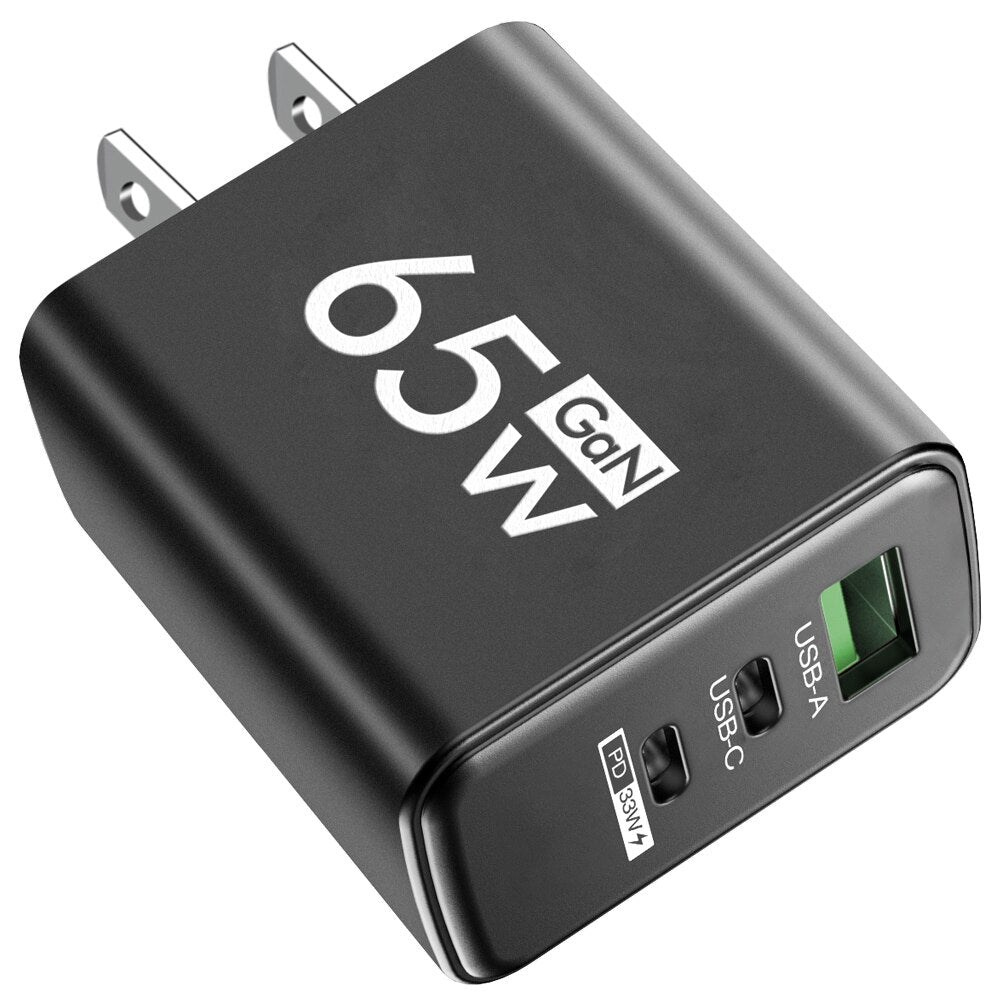 65W GaN Fast Charger Adapter Type C PD Quick Charge Mobile Phone Wall Charger Multiple Charging Ports for IPhone Huawei Xiaomi