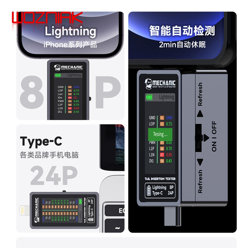 Mechanic T-824 No Disassembly Required Mobile Phone Tail Insertion Detector Digital Display Current Power Check Independent Pin