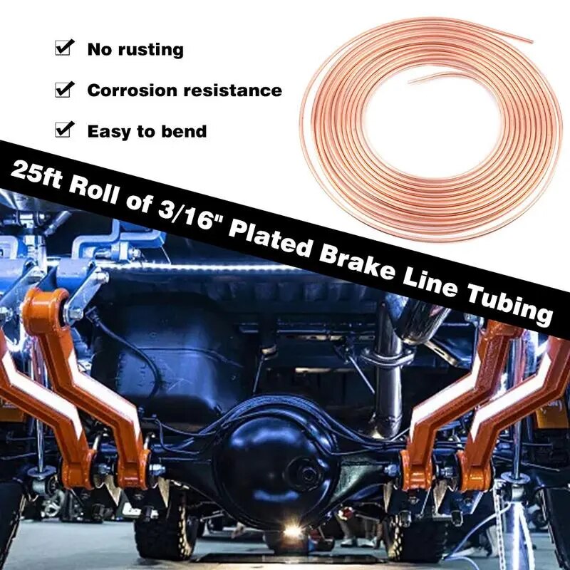 Copper Brake Line 3/16 X 25ft Corrosion Proofing Car Brake Line Tubing Copper-Nickel Coated Alloy Brake Line Tubing Coil Kit