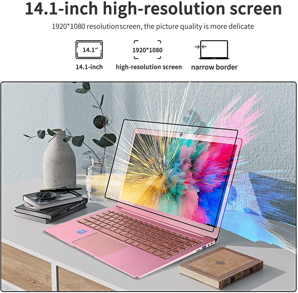 CRELANDER Pink Laptop 14 Inch Intel J4125 Processor 8GB DDR4 Windows 10 Metal Notebook Computer PC Portable Laptop For Student