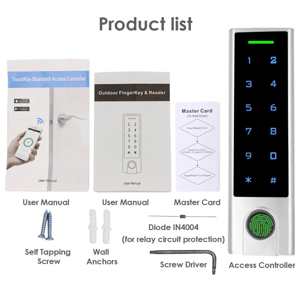 Tuya 2.4G Wifi Remote Control Gate Opener 125Khz RFID Access Controller Fingerprint Waterproof Access Control Wireless Door Lock