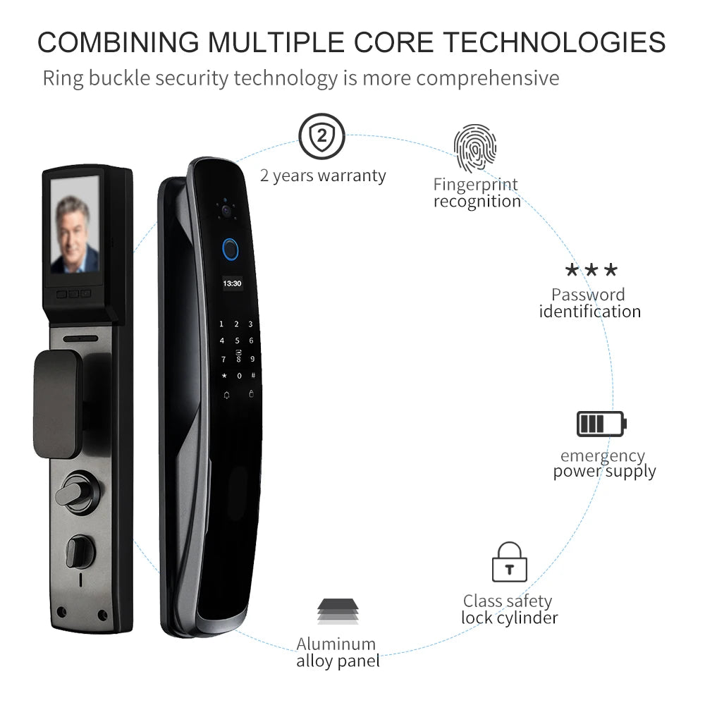 Tuya APP Zigbee Remote Control Cat Eye Door Lock With Camera Fingerprint Key Card 6 Ways Unlock Built in Rechargeable Battery