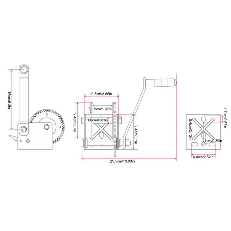 Boat Trailer Winch 600LBs 2-Way Ratchet Heavy Duty Hand Crank Winch Steel Construction Manual Winch with Polyester Strap & Hook