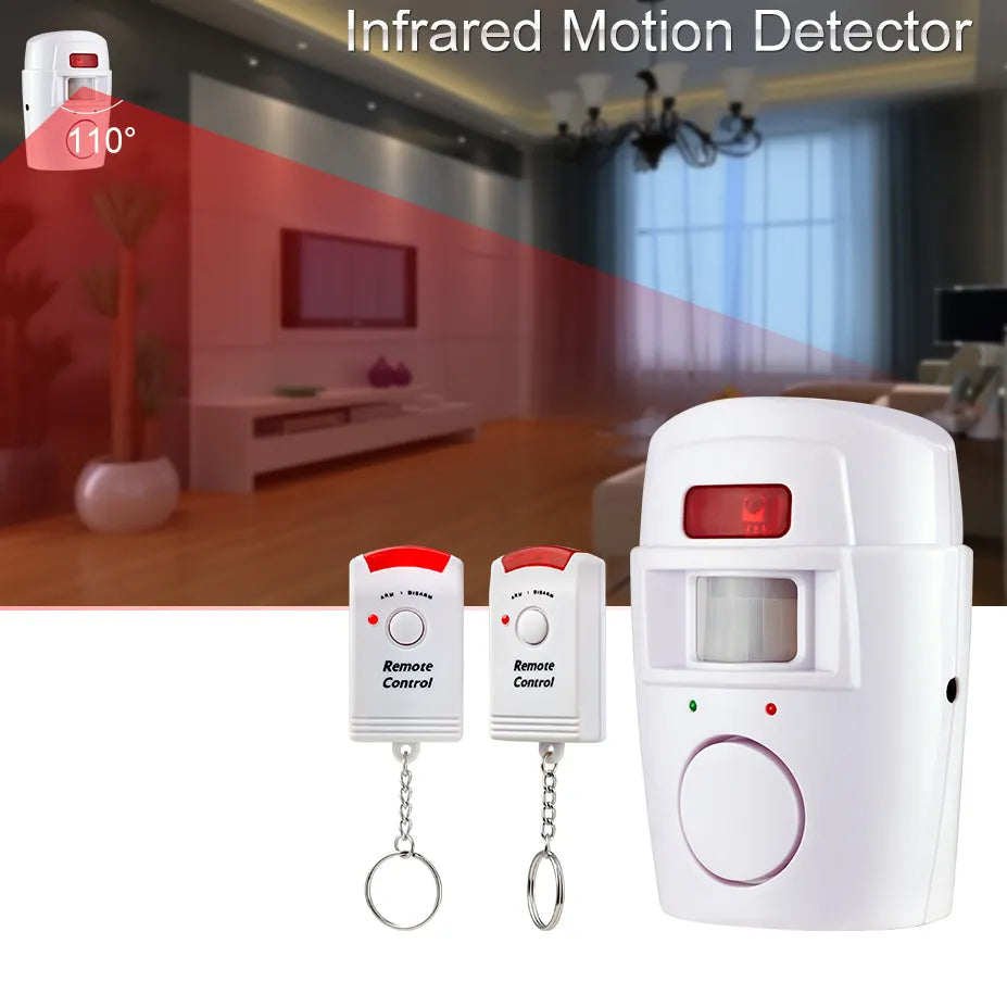 Home Security PIR Alert Infrared Sensor Alarm System Anti-theft Human Motion Detector 105DB Siren With 2pcs Remote Controller