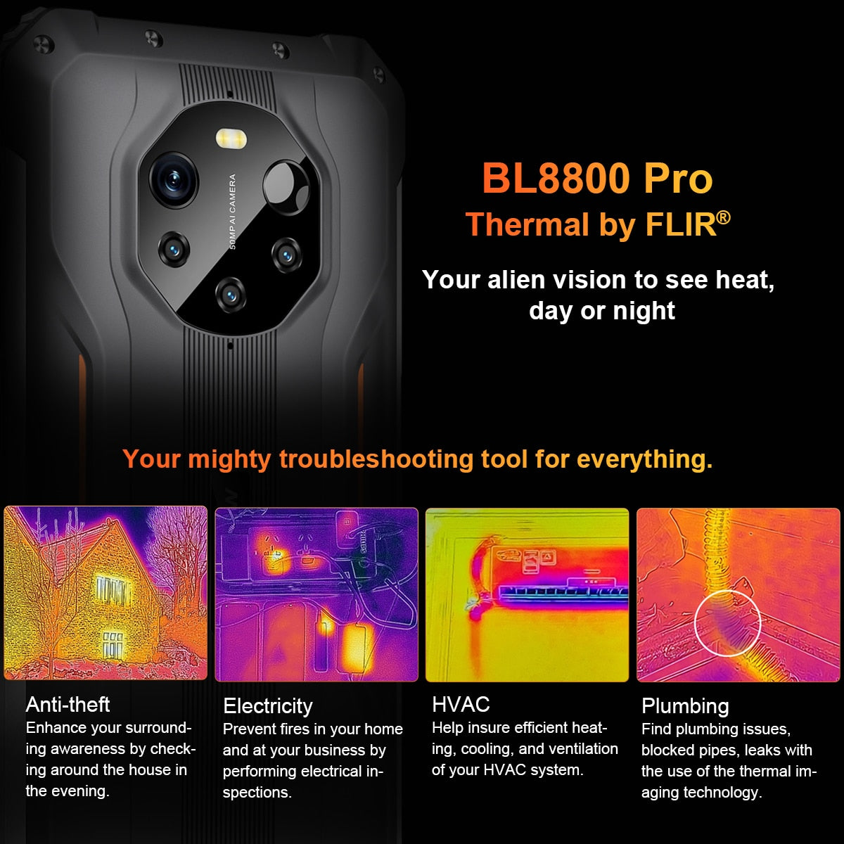 Blackview BL8800 Night Vision & BL8800 Pro 5G Rugged Phone Thermal Imaging Camera FLIR® Smartphone 6.58" 8GB+128GB Cell Phone