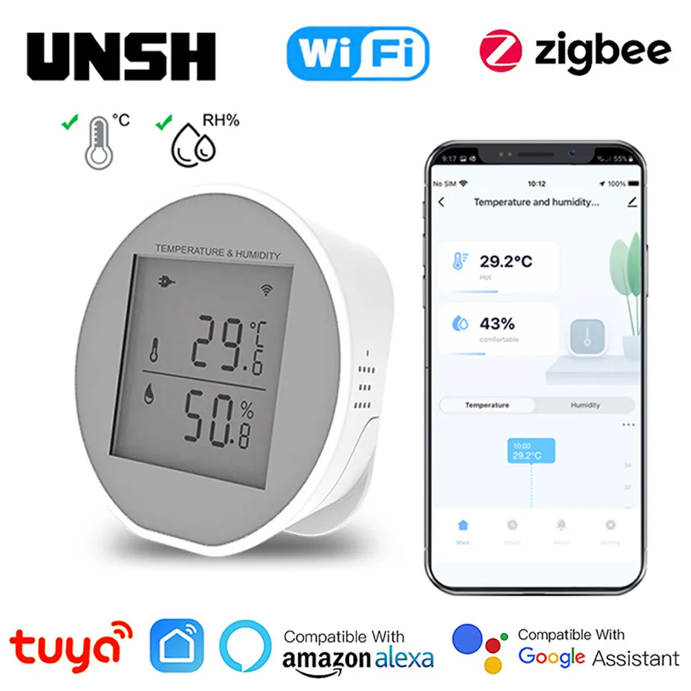 Tuya WiFi ZigBee Smart Temperature and Humidity Sensor With LCD Screen And Temperature alarm Works With Alexa Google Home