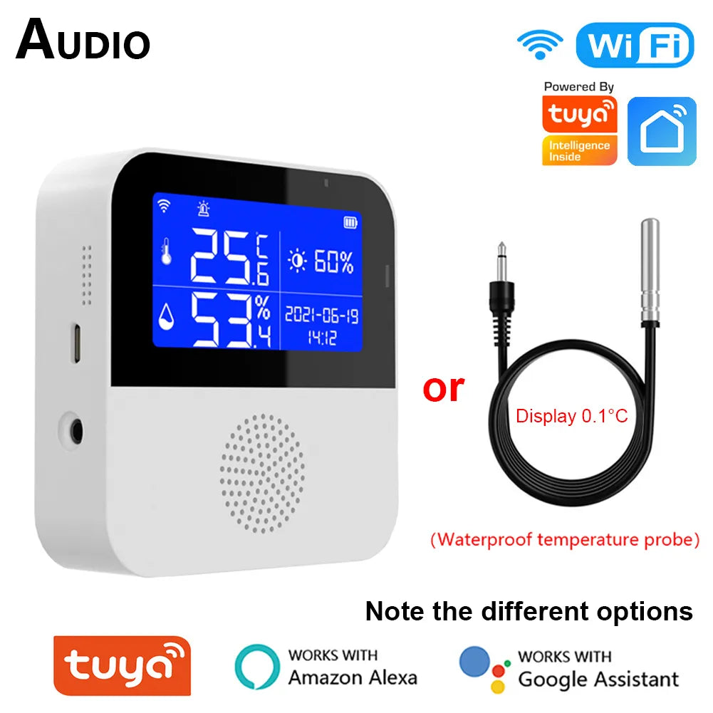 Tuya Wifi Temperature Humidity Sensor Alarm Smart Home Indoor Outdoor Thermometer Detector For Plant Aquarium Support Alexa