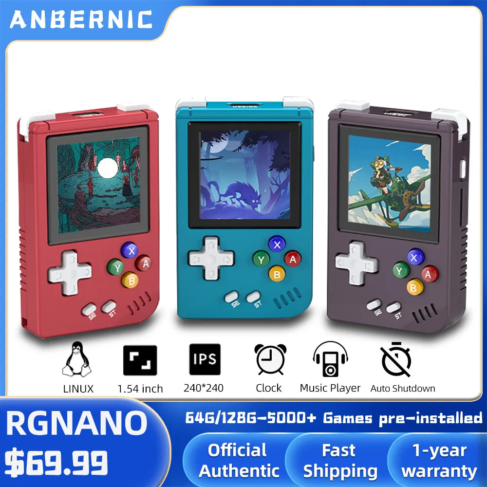 ANBERNIC RG NANO Pocket Mini Handheld Game Player Metal Shell 1.54" IPS Screen Game Console Linux 1050mAh Battery Hi-fi Speaker