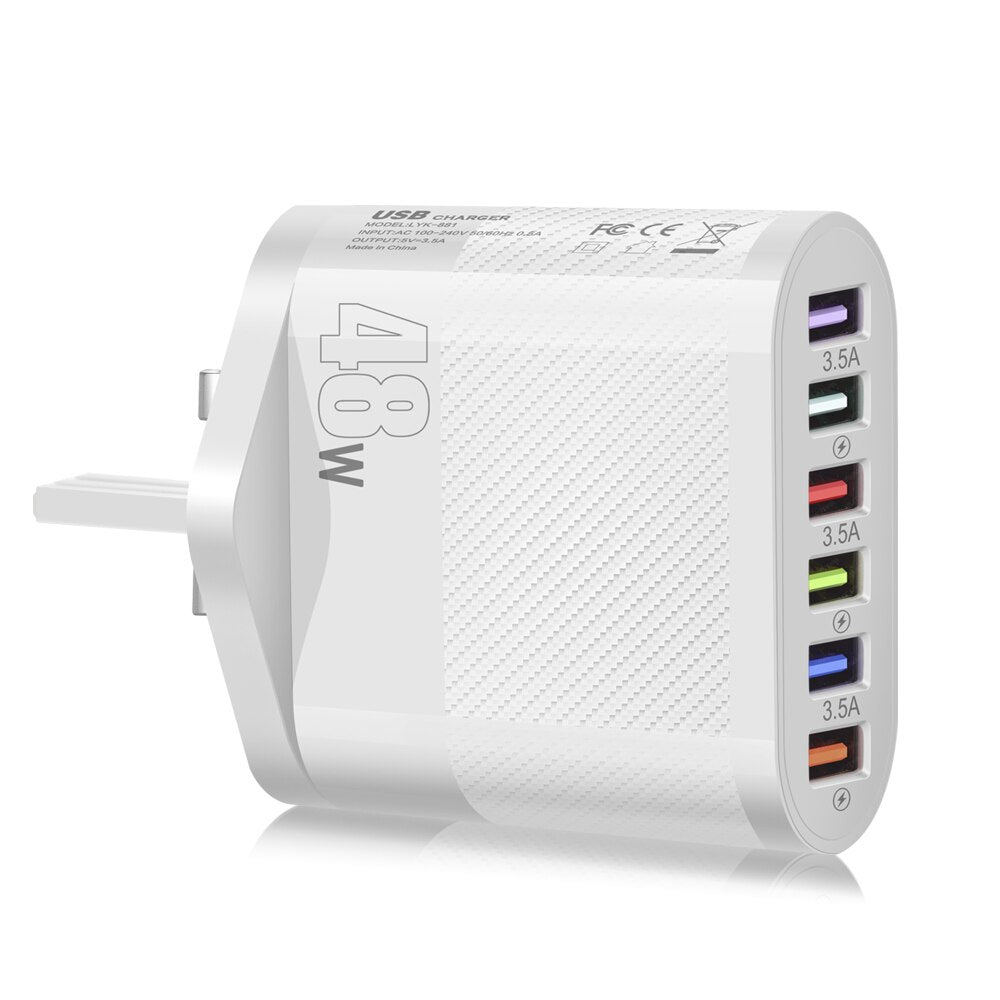 6 In 1 USB Charger Fast Charge Charger Fast Charging 6 Ports Wall Charger For Samsung Xiaomi iPhone Mobile Phone Charger Adapter