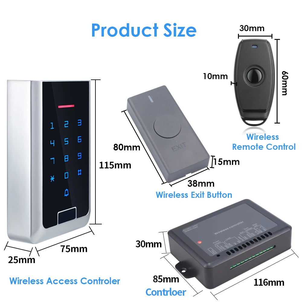 AC 100~240V Waterproof RFID Wireless Access Control Kit Built in Battery 433MHz Connection Wiegand 26~44 Zinc-alloy Wireless Set