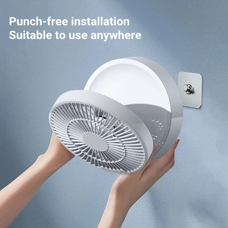 Remote Control Wireless Punch-free Wall Mounted Circulation Air Cooling Fan with LED Light Folding Electric Ventilator Table Fan