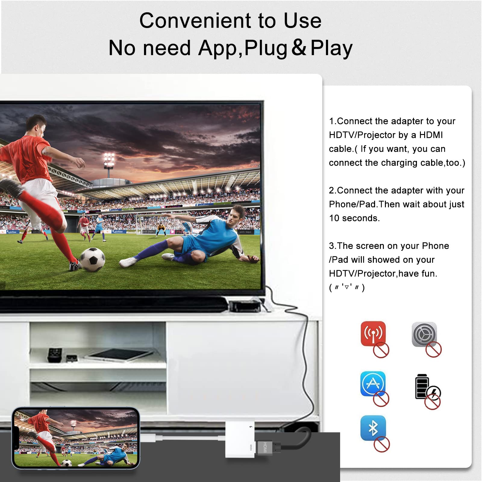 Lightning to HDMI Digital AV Adapter 1080P Video&Audio Sync Screen Converter with Charging Port for iPhone iPad to TV/Projector