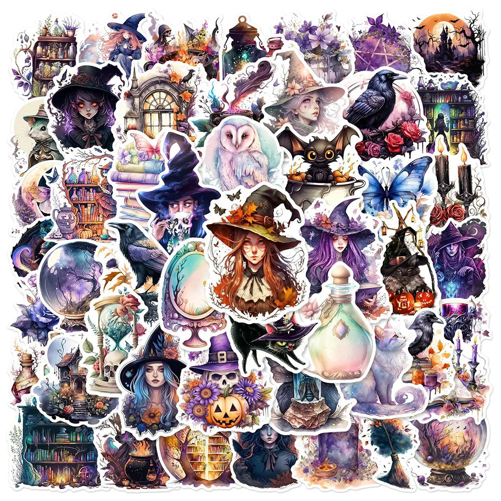 10/30/50pcs Art Gothic Magic Witch Aesthetic Cartoon Stickers Decorative Anime Decals Laptop Motorcycle Guitar Car Cool Sticker