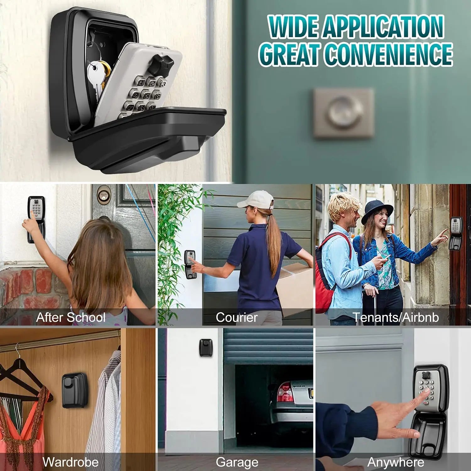 Key Lock Box Wall Mounted Waterproof 12-Digit Combination Password Lock Large Capacity Security Lockbox for Home Garage Office