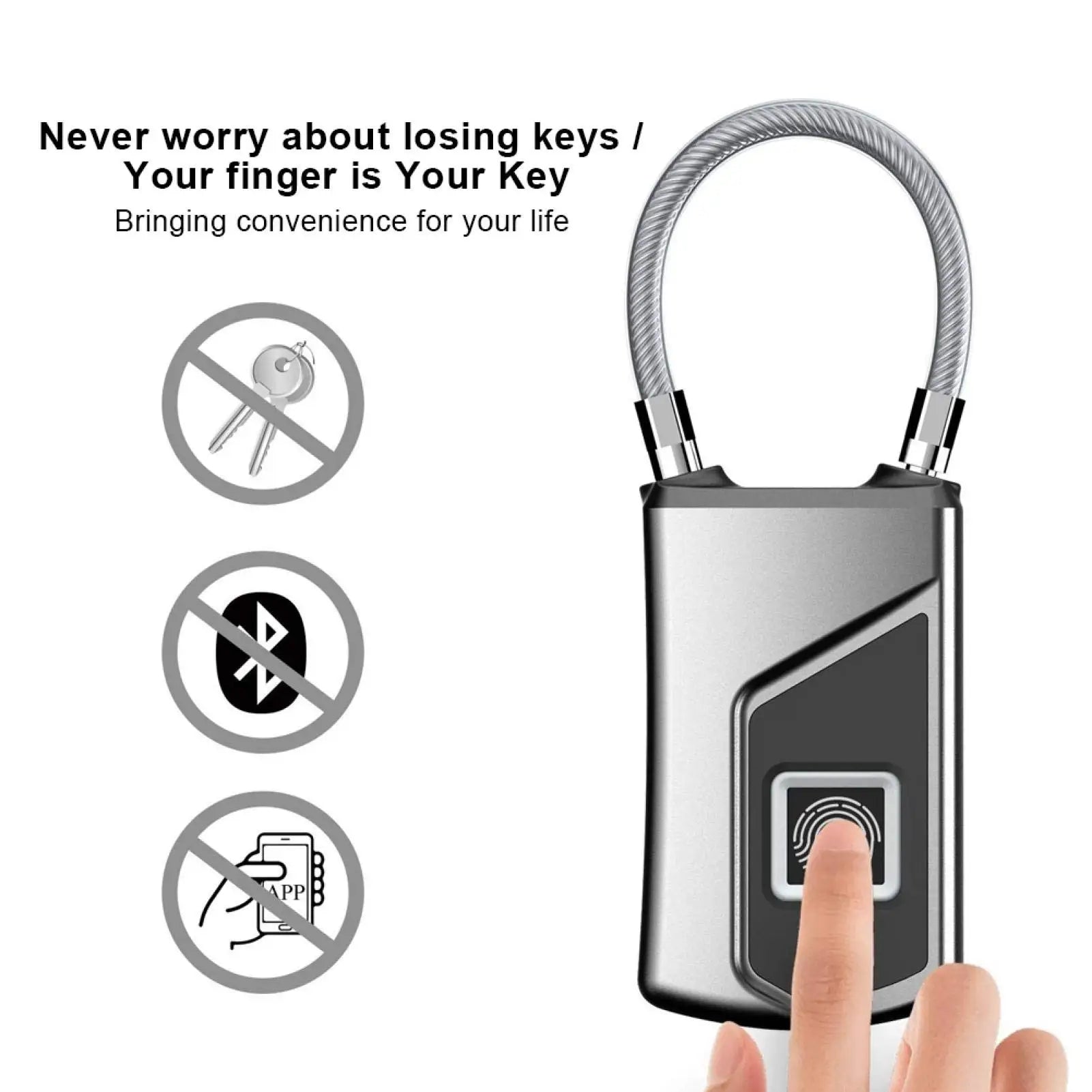 Biometric Padlock keyless Waterproof Fingerprint Lock Smart Locks Anti-theft Fingerprint Padlock for Gym Home Backpack Bike
