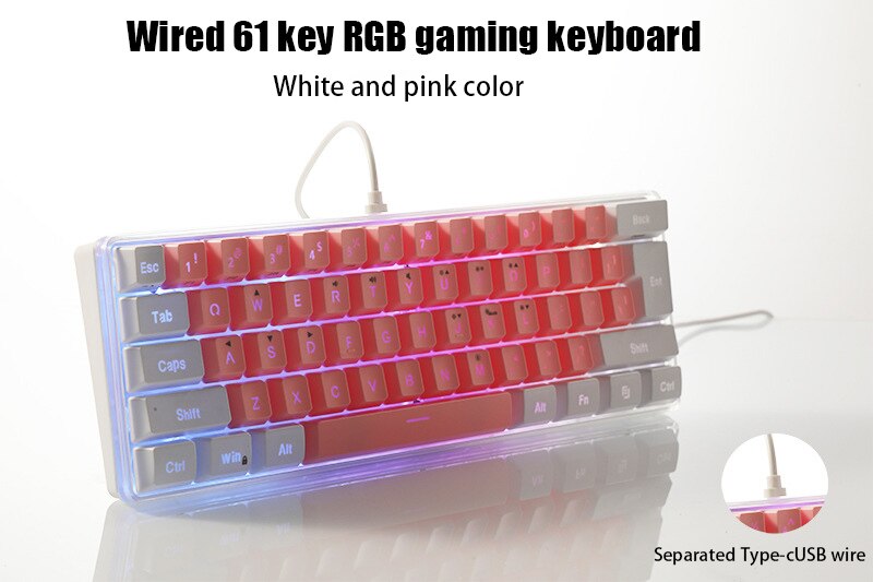 61 Key K401 for PC Laptop Desktop Wired Gaming Film Keyboard RGB Illuminated Keyboard 60% PC Gaming Keys