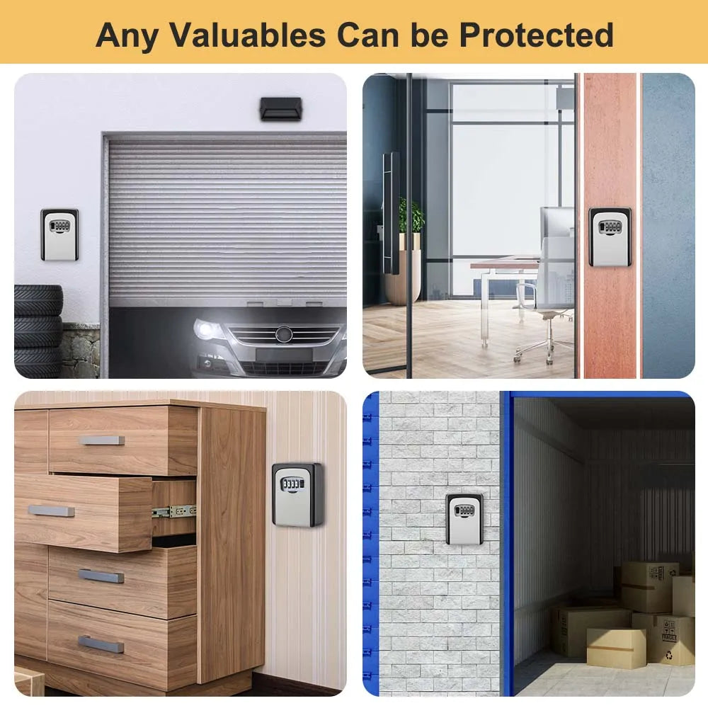 Camluxy Password Lock Storage Box Wall Mount 4 Digit Combination Metal Password Key Box Outdoor Weatherproof Home Key Safe Box