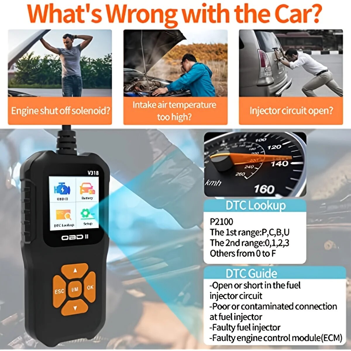 Car OBD2 Scanner Check Engine Light Fault Code Reader Battery Voltage Read Tool For All OBD II Protocol Vehicles