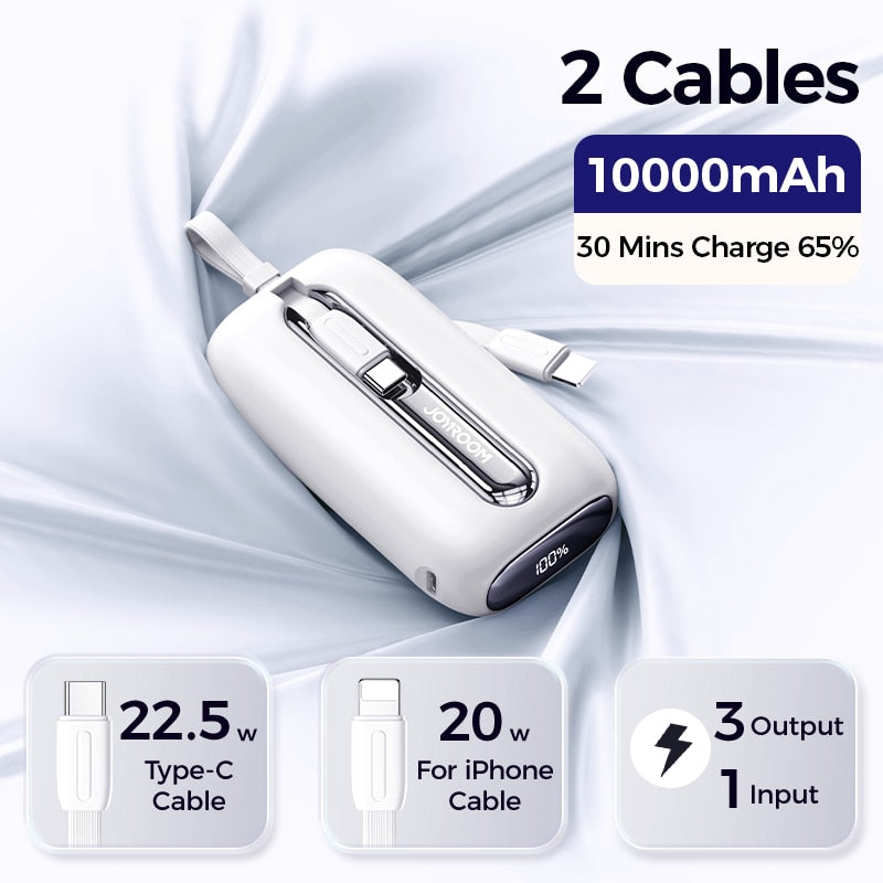 Joyroom Mini 22.5W Power Bank Fast Charging Powerbank With Type-C For iPhone Cable 10000mAh PD QC3.0 Charger For Samsung Xiaomi