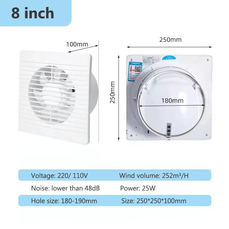 4/6/8 Inch Household Ventilation Fan Powerful Air Purification Bathroom Dehumidification Kitchen Hoods Smoke Extractor 110V 220V