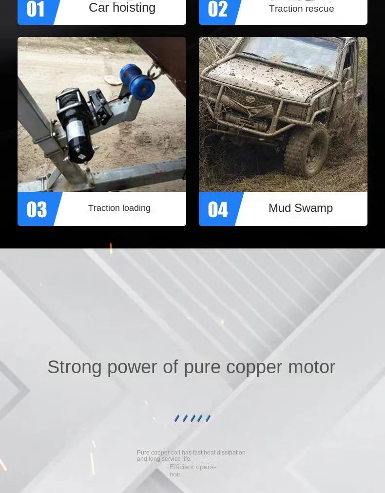 Recovery Winch Synthetic ATV Truck Electric Remote 4500LBS Wireless Rope Winches 12V Control