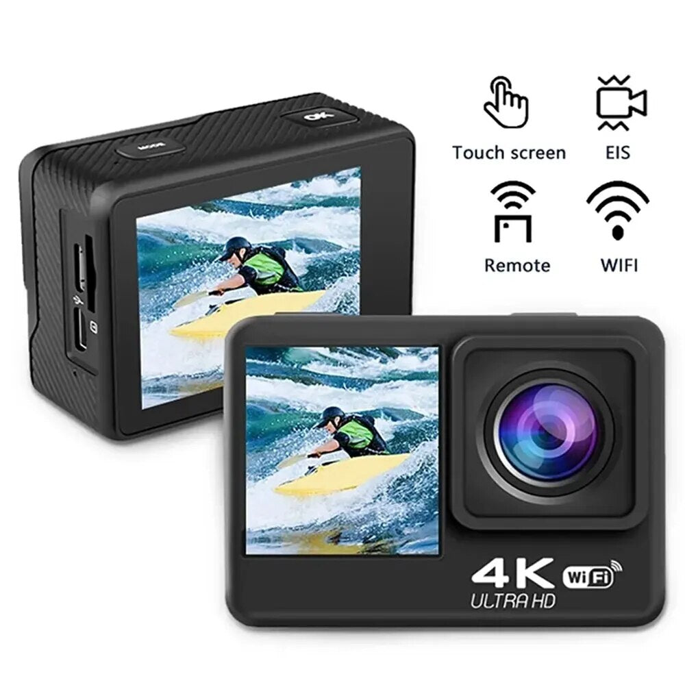 Action Camera 4K 60FPS 24MP 2.0 Touch LCD EIS Dual Screen Wi-Fi 170D 30m Waterproof Remote Control 4X Zoom Go Sports Pro Cam
