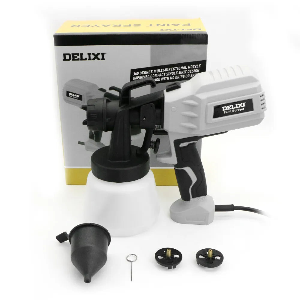 DELIXI 400W/800ml Paint Sprayer High Power HVLP Electric Spray Gun Gift EU/US Plug 5 Nozzle Easy Spraying For Home DIY