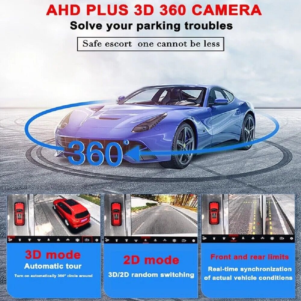 360 Car Camera Panoramic Surround View 1080P AHD Right+Left+Front+ Rear View Camera System for Android Auto Radio Night Vision 7
