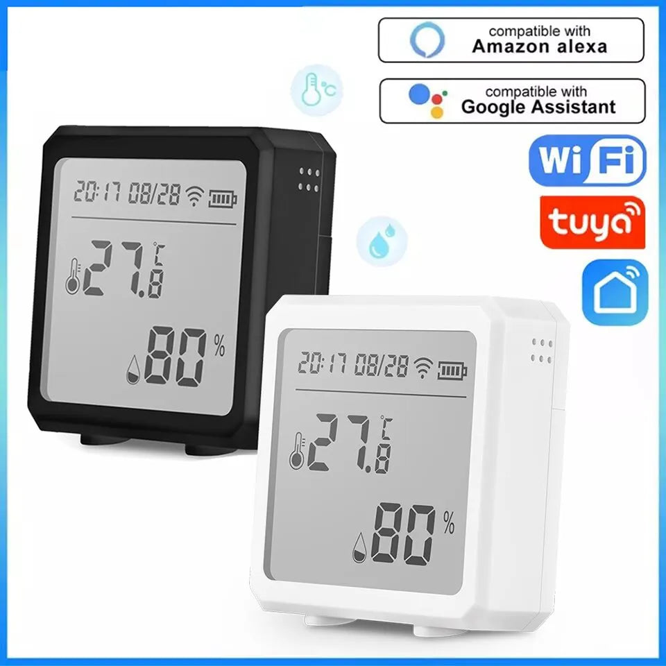 LCD Screen Wireless Tuya Smart Temperature and Humidity Sensor Voice Control Thermometer Detector Temperature Humidity Sensor