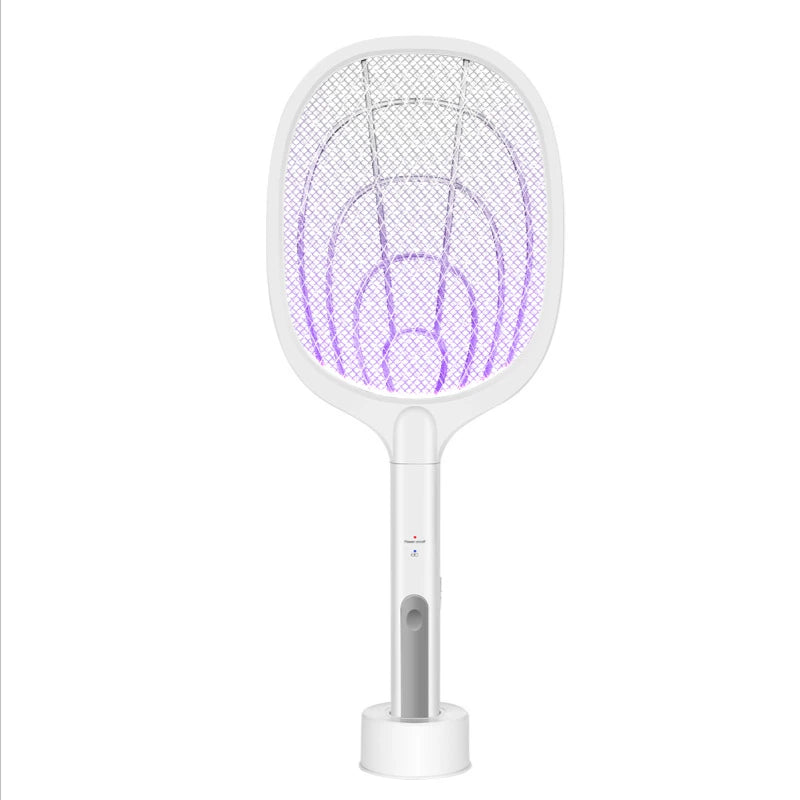 Electronic Mosquito Killer Racket UV Light Trap Lamp Electric Shock 2-in-1 USB Rechargeable Fly Killler Swatter w/ Standing Rack