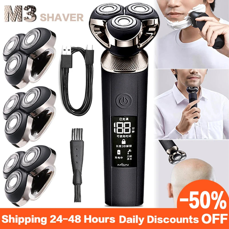 MSN Electric Shaver Electric Razor for Men Hair Clipper Beard Trimmer Fast Charging LCD Display 3D Shaving Machine Smart Clean