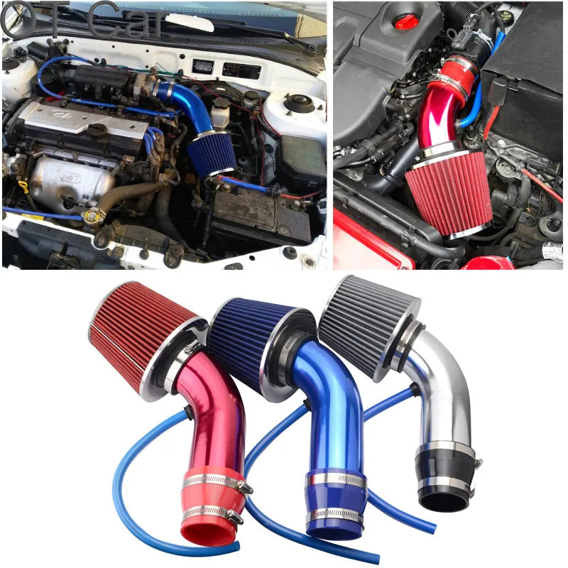 Full Set 76MM 3 Inch Car Air Filter Flow Intake Filter Tube Sport Power Mesh Cone Cold Air Induction Kit For Universal Car Parts