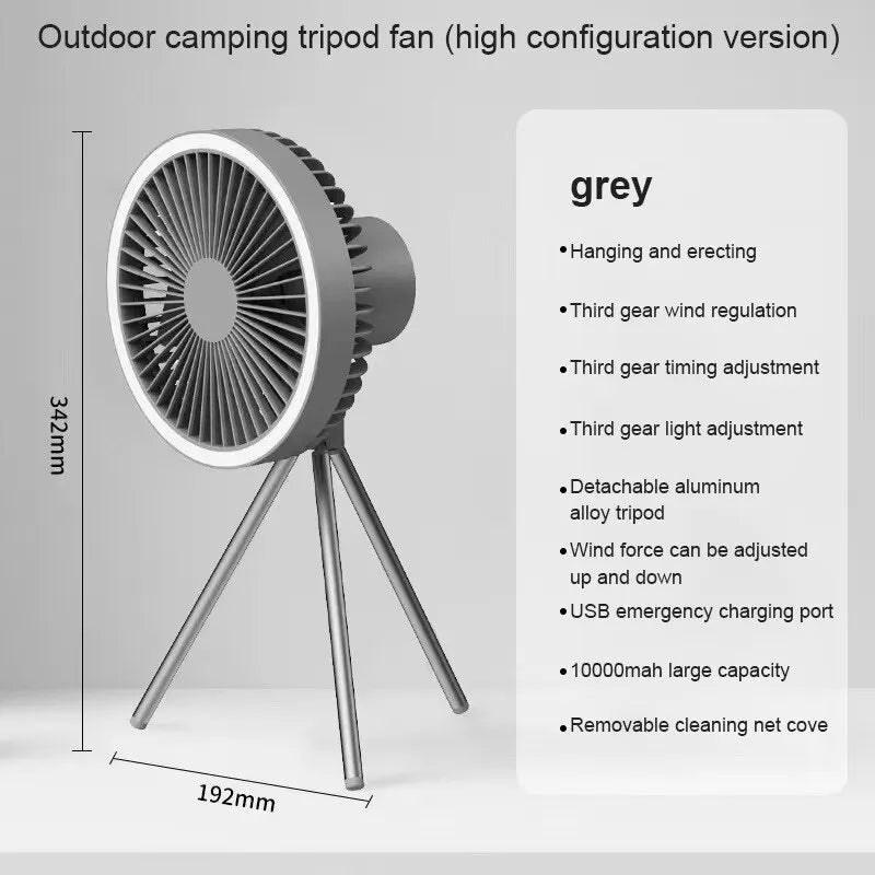 Led Light Tripod Stand Desktop Fan Portable Camping Fan Rechargeable Multifunctional Mini Fan USB Outdoor Camping Ceiling Fan