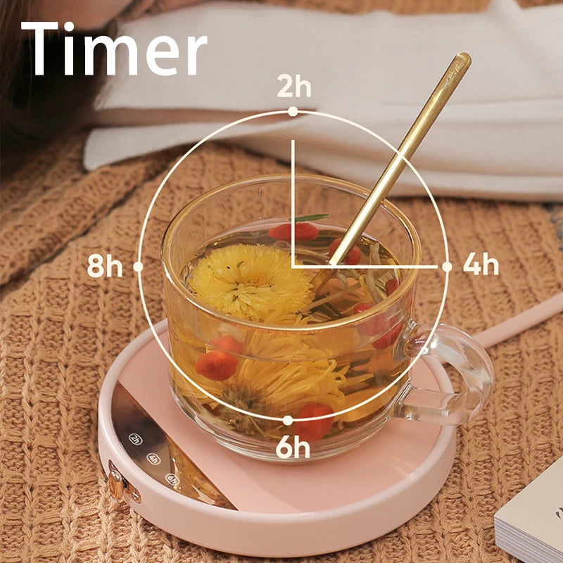 Smart Coffee Cup Warmer with Timer for Office Desk Use Electric Beverage Warmer for Cocoa Tea Water Milk 3 Temperature Settings