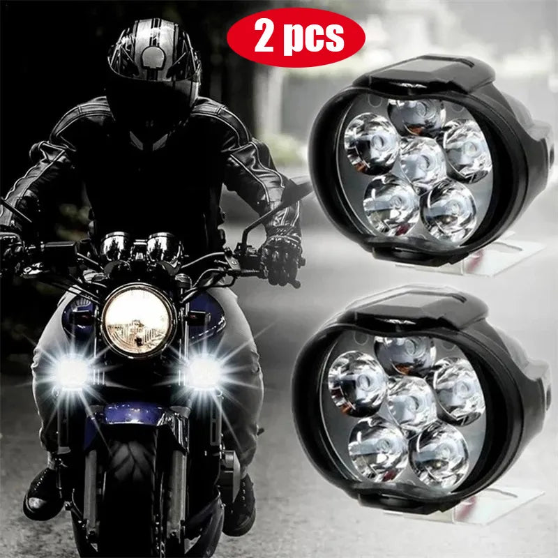 2Pc 6 LED Motorcycle Headlight Waterproof Super Bright Headlight Motorcycle Spotlights Auxiliary Scooters Work Light Accessories