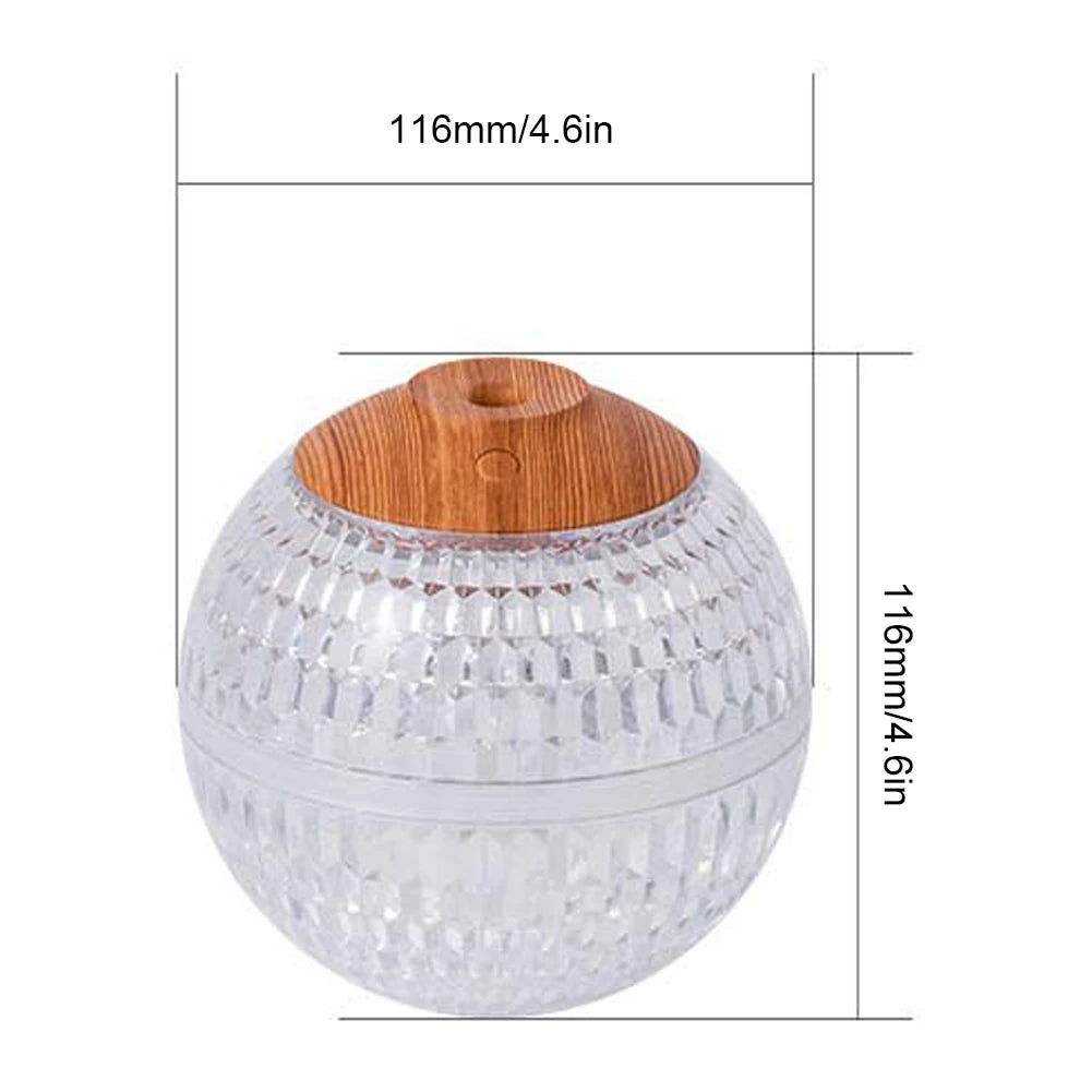 Crystal Ball Portable Mist Humidifier 350ml Water Tank with Colorful Night Light Aromatherapy Diffuser 2.2W 450mA Type-C Socket