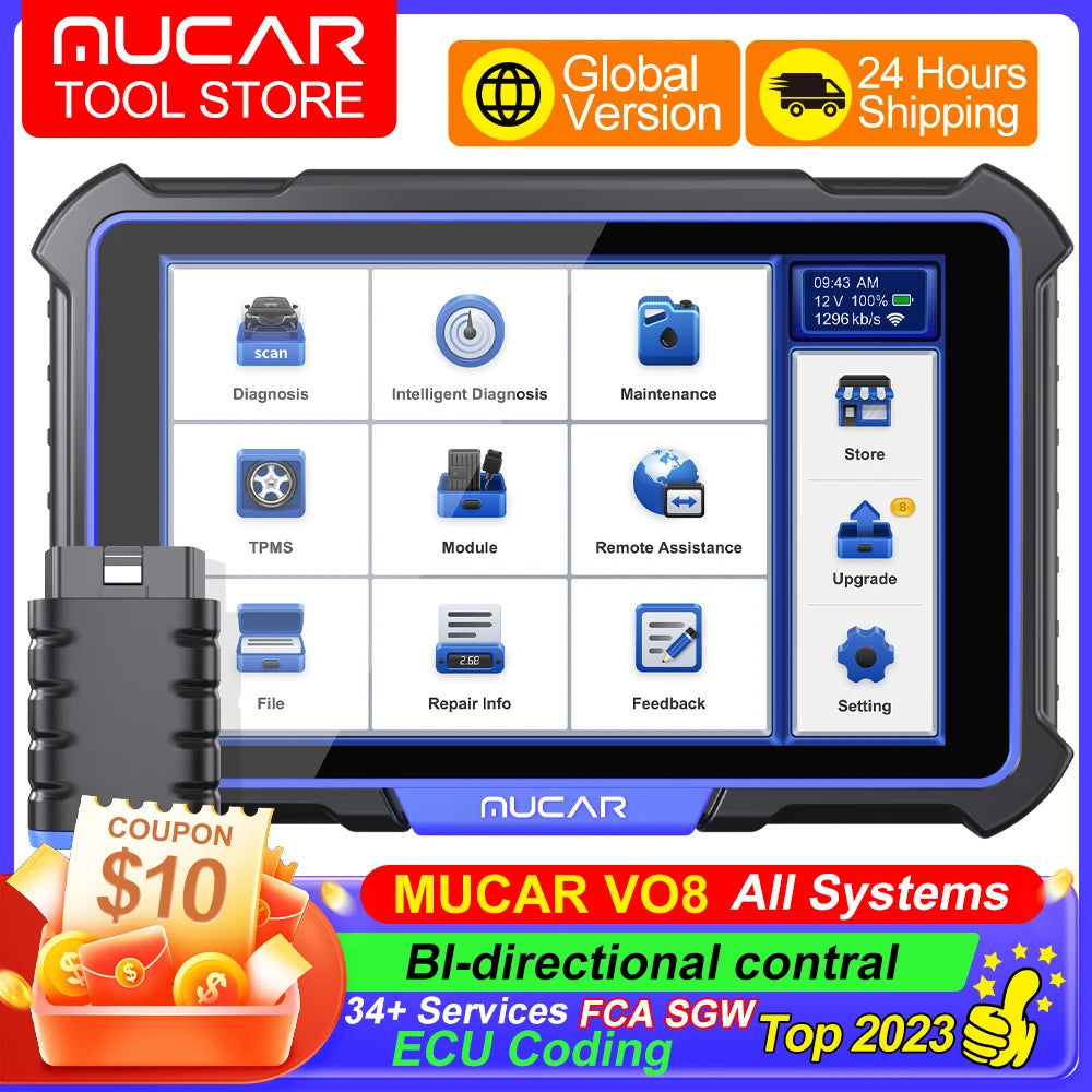 MUCAR VO8 Bi-Directional Scan Tool 2023 OEM Full Systems OBD2 Scanner Diagnostic Tools ECU Coding 34+ Resets Automotive Tools
