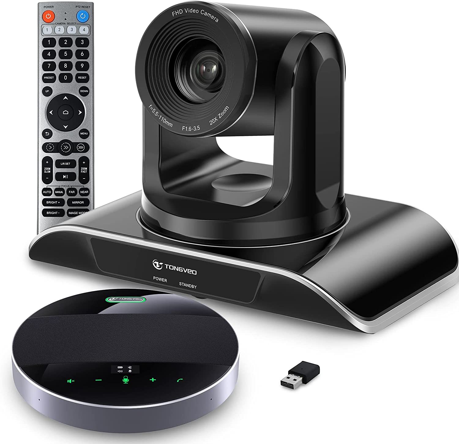 TONGVEO 20x Zoom Conference Room Camera System All-in-one Video and Audio Conferencing System PTZ Camera and Bluetooth Speaker