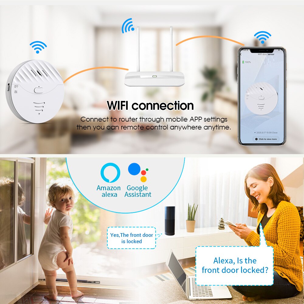 Elecpow Tuya Smart WiFi Window Door Vibration Alarm Sensor 130dB Glass Break Vibration Burglar Sensor Home Safety Alarm Detector