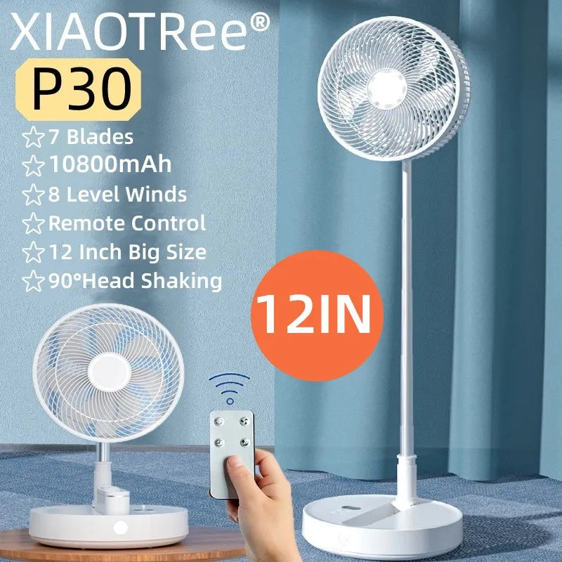 P30/P10 10800mAh USB Folding Portable Fan 10/9 Inch Cooling Wireless Air Conditioner Table Floor Telescopic Fan for Camping Fan