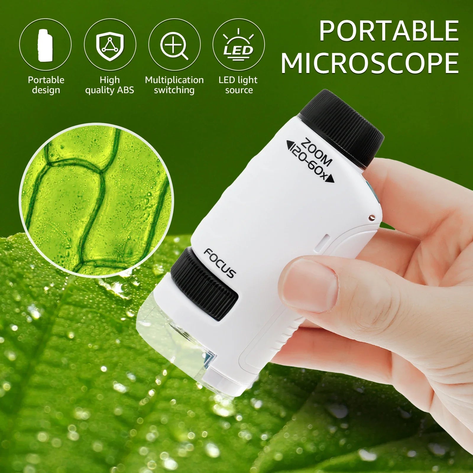 Pocket Microscope Kids Mini Handheld Microscope 60X-120X LED Lighted Portable Microscopes Toy Kids Microscope Learning Education