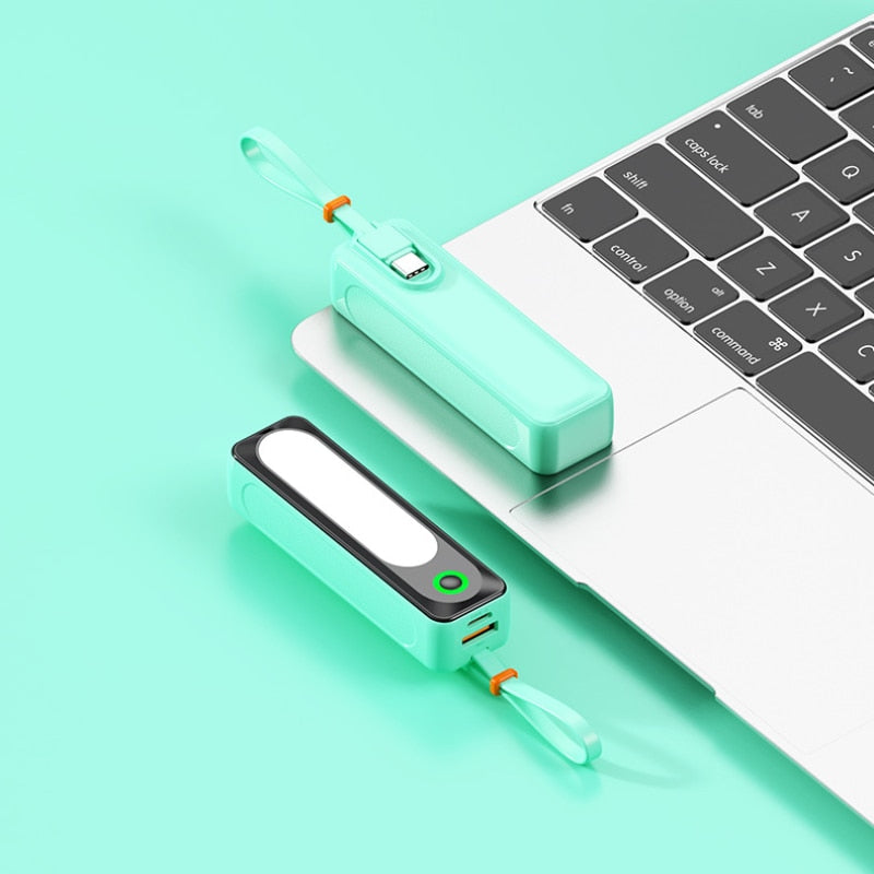 Pocket Power Bank 5000mAh Built in Cable Mini Spare PowerBank External Battery Portable Charger For iPhone Huawei Samsung Xiaomi