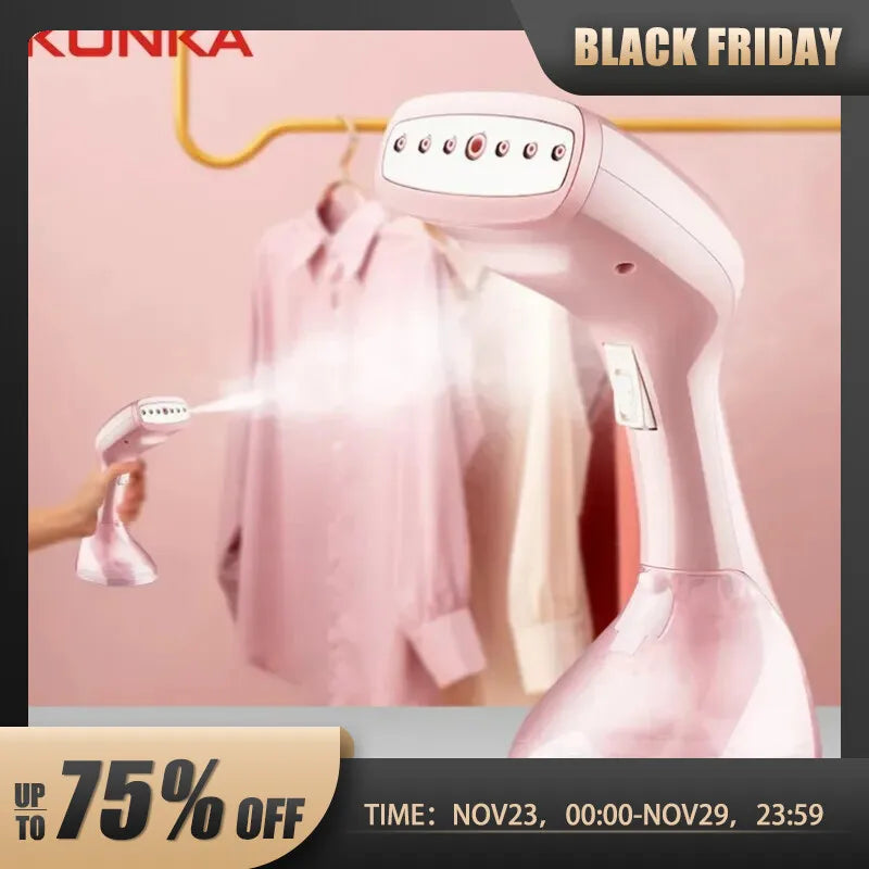 KONKA Handheld Garment Steamer Pink Ironing For Clothes 250ml Portable Home&Travel 15s Fast-Heat Household Fabric Steam