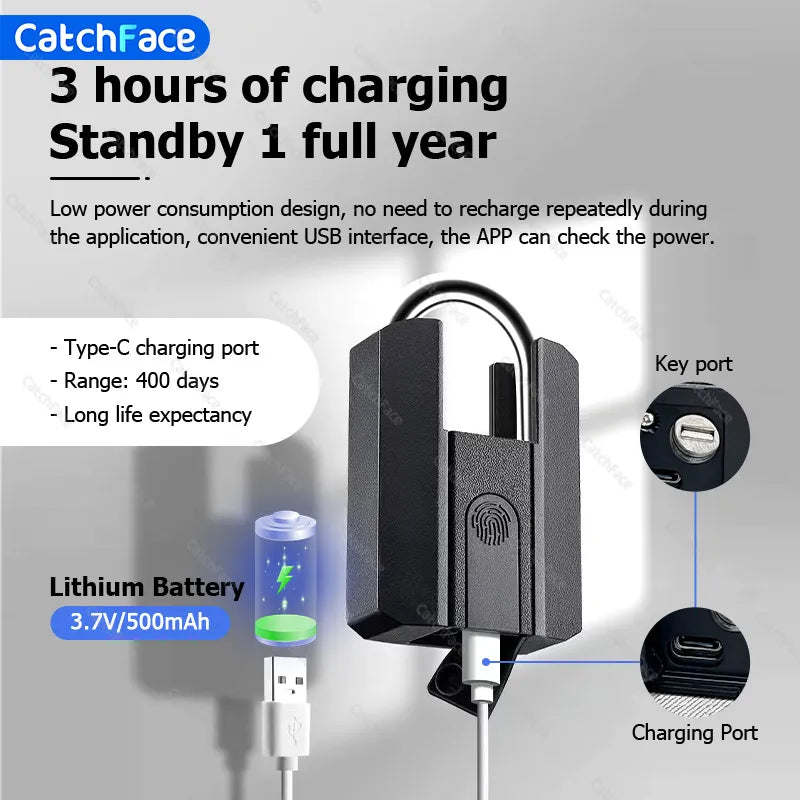 4 Ways Unlock TTlock App Waterproof  Fingerprint Key 13.56khz RFID Card USB Rechargeable Door Lock Smart Padlock Bluetooth