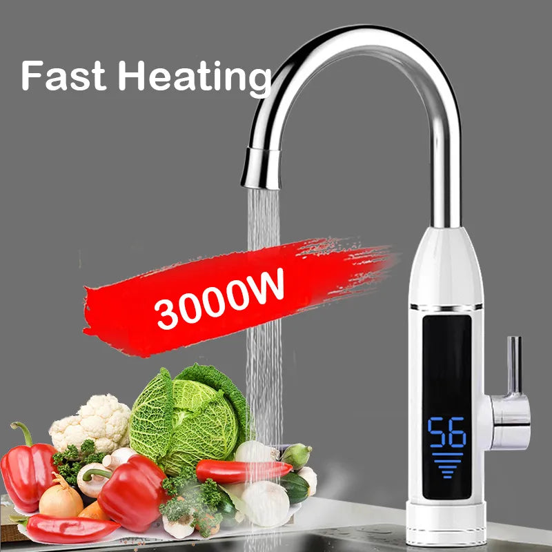 3000W Electric Water Heater, Kitchen Water Heater Without Tank With Temperature Displa 220V EU