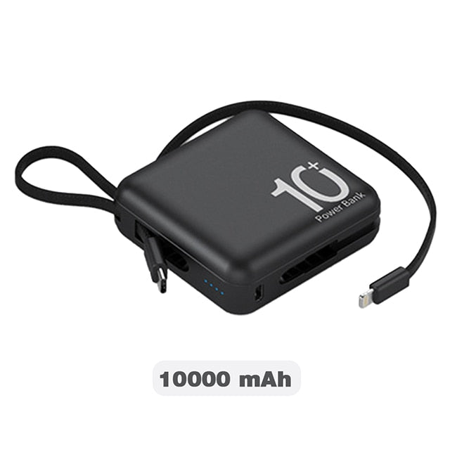 10000mAh Mini Power Bank Built in Cable PowerBank Portable Fast Charger External Battery For iPhone 14 Pro Samsung Xiaomi Huawei