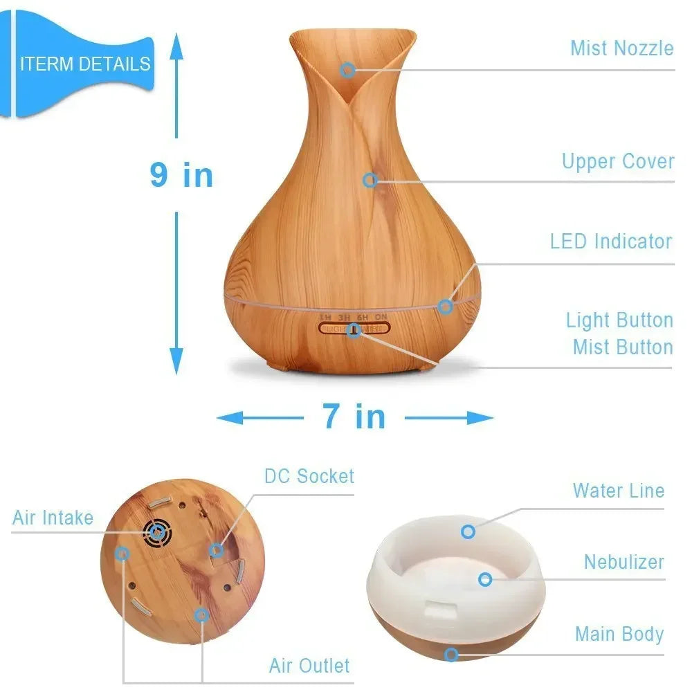 500ML Air Humidifier Essential Oil Diffuser Aroma Ultrasonic Mist Maker Home Fragrance Aromatherapy Humificador for Home Office