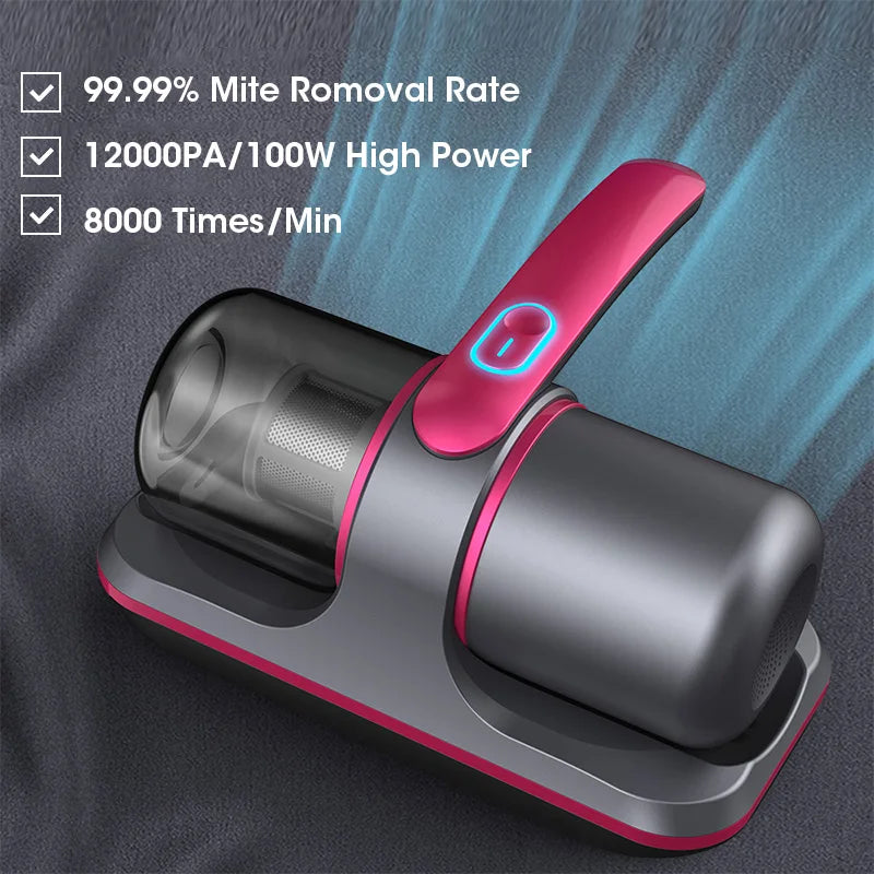 Wireless Vacuum Mite Remover 12000Pa Suction 8000rpm Slap Disinfection Dust Mite Vacuum Cleaner for Bed Sofa
