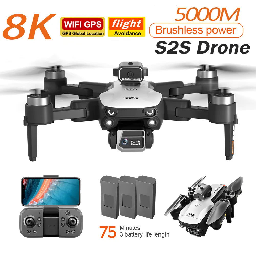 S2S Pro 4K Drone Professional Obstacle Avoidance 8K Dual HD Camera 5G Brushless Motor Foldable RC Quadcopter Toys Gifts