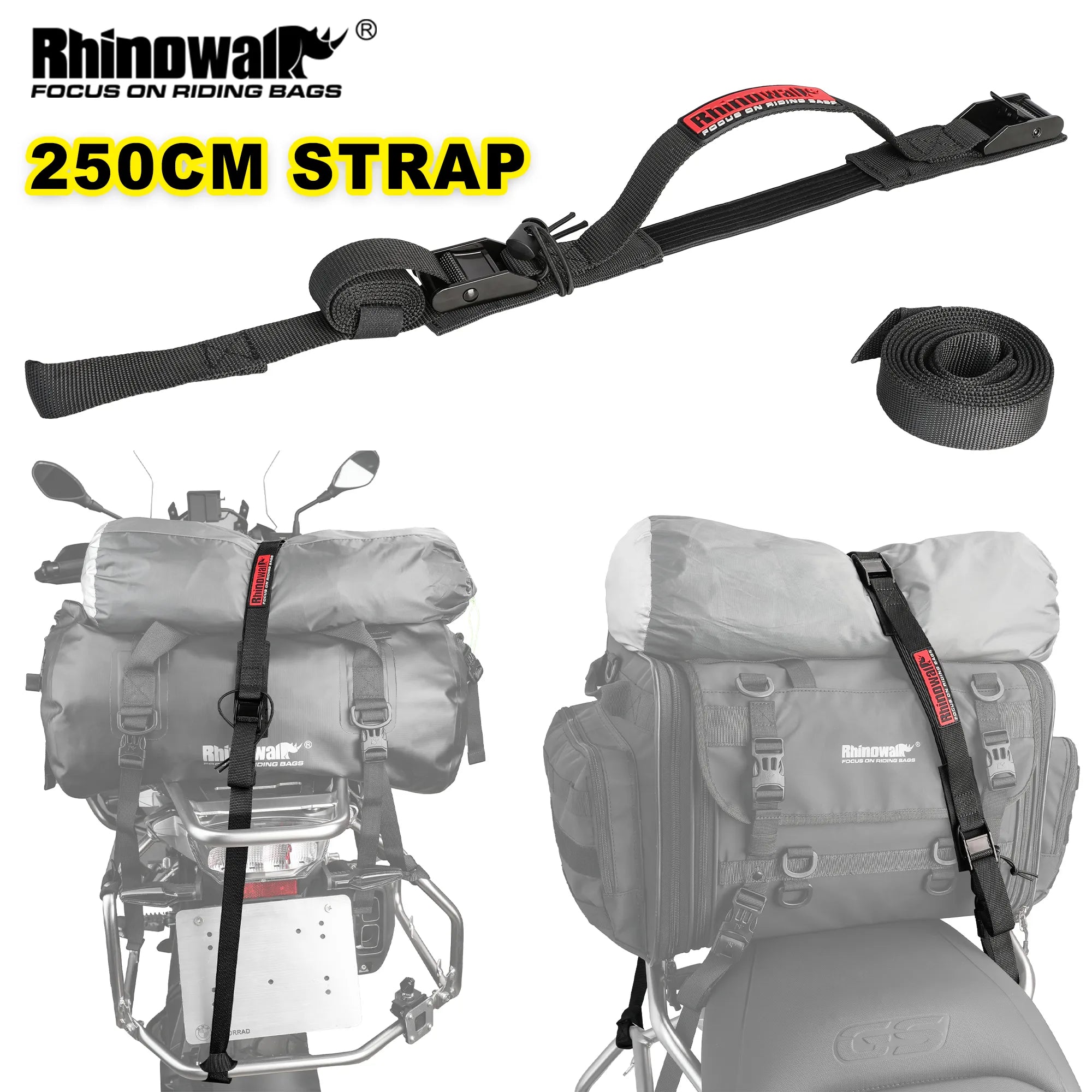Rhinowalk Motorcycle Luggage Strap 2.5M Buckle Tie-Down Belt Cargo Straps for Motor Car Bike Eeinforced Strap With Cam Buckle